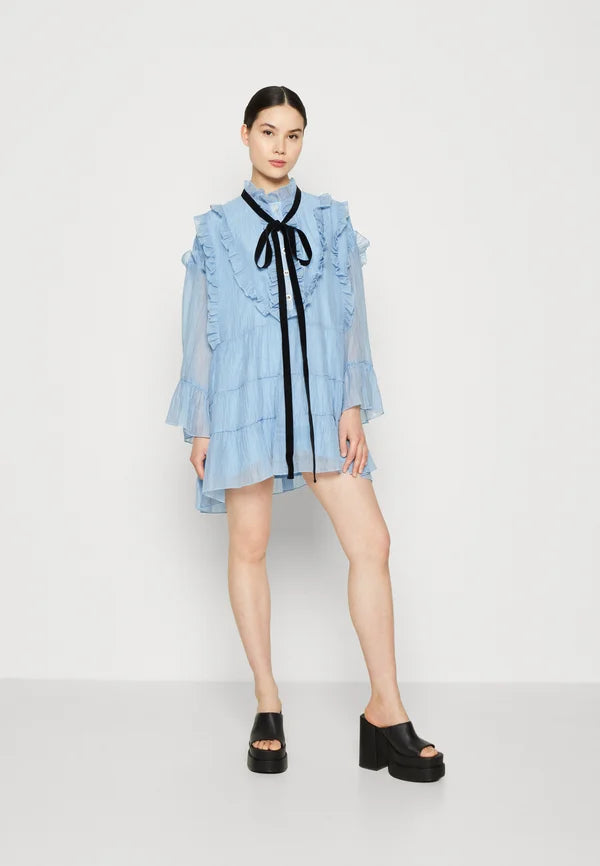 GOHJUTTA CLOTHING ARTICLE#92078 Sister Jane GLASSHOUSE RUFFLE MINI DRESS Shirt dress blue